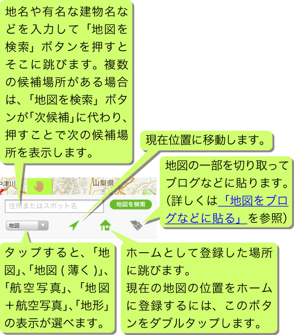 「地図を動かす」パレット説明図